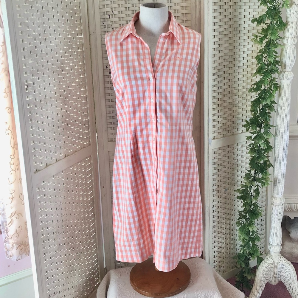 Vineyard Vines Orange Check Button Down Dress
